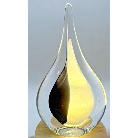 Marian Pyrcak Art Glass Tear Drop Paperweight with purple Grey white 7 in - Picture 1 of 5